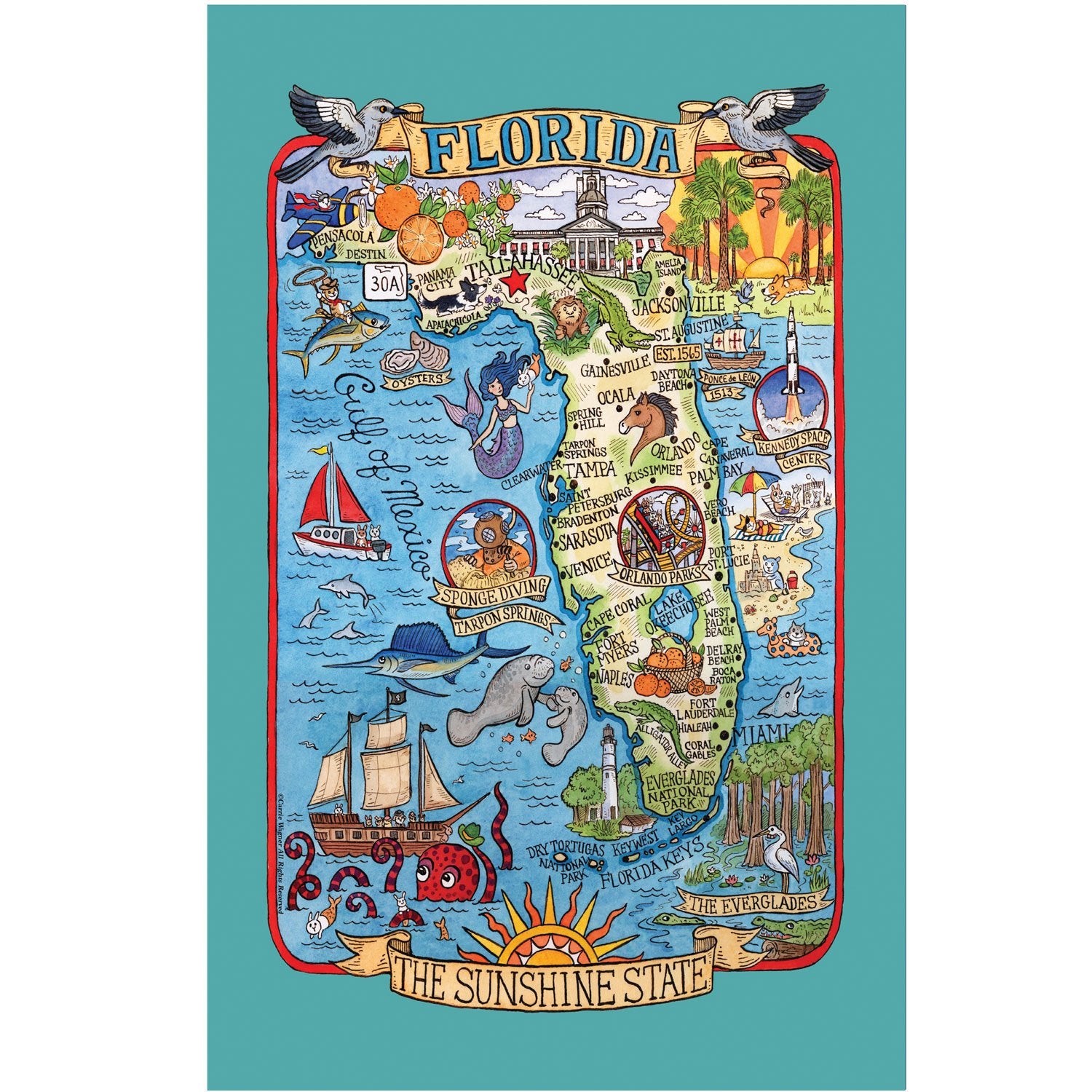 Kay Dee Designs F2183 Adventure Destinations Poster Style Tea Towel, Florida, 18 x 28