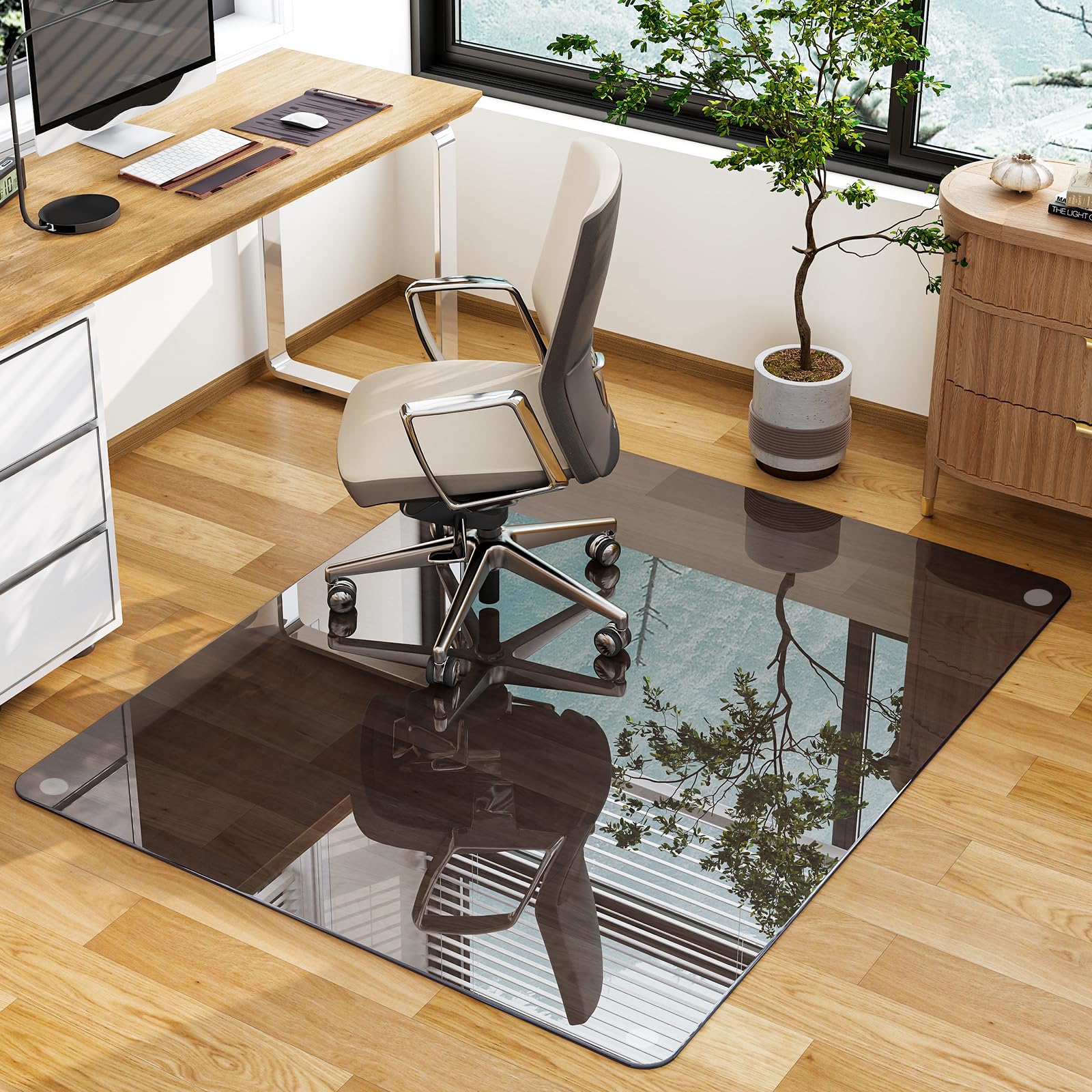 Glsland Office Chair Mat, 36' X 46' Grey Tempered Glass Floor Mat For Office Chair On Carpet, 1/5' Thick Computer Floor Mat With 4 Anti-Slip Pads