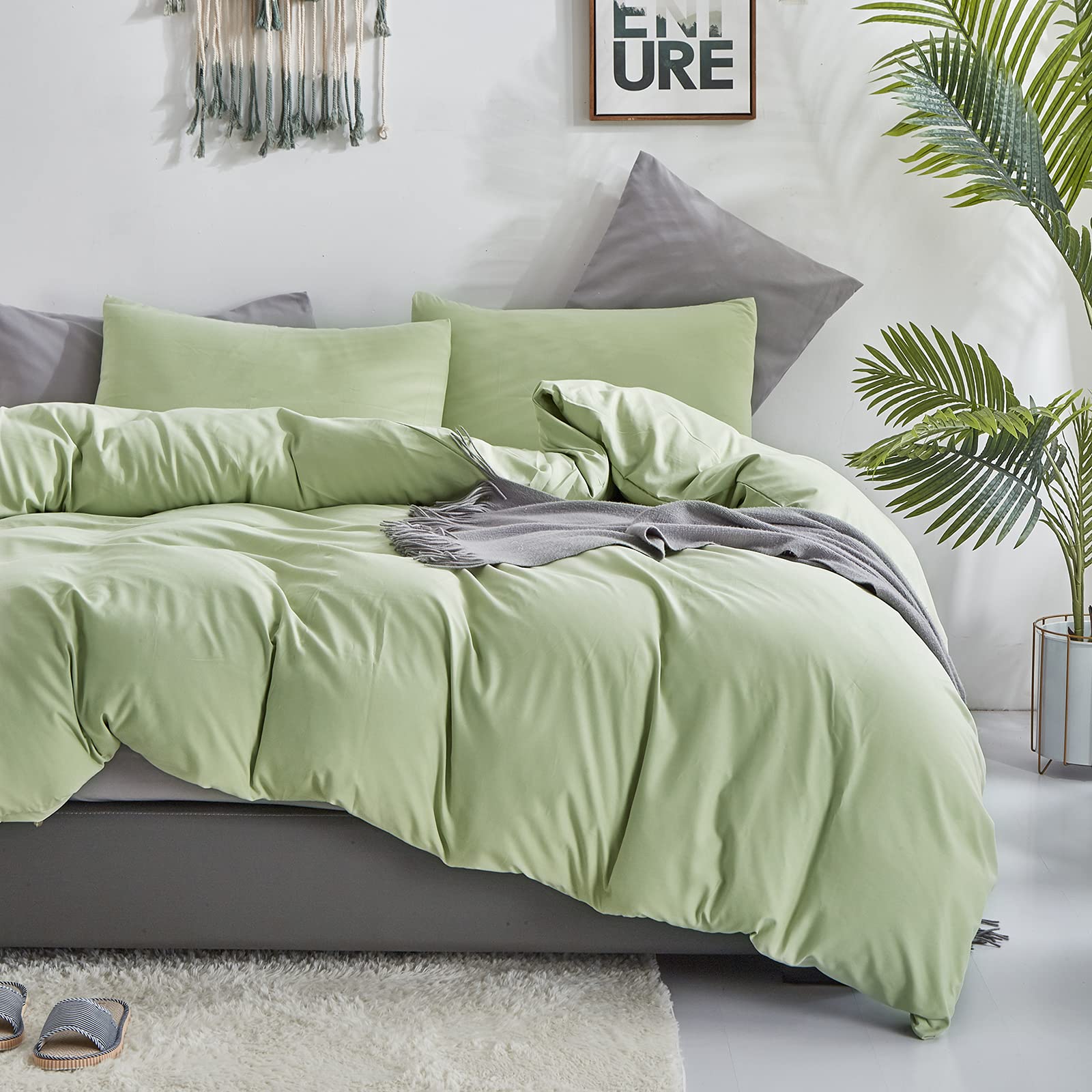 Clothknow Sage Green Queen Comforter Set 3Pcs Green Bedding Comforter Sets Light Green Queen Comforter Soft Sea Green Queen Size