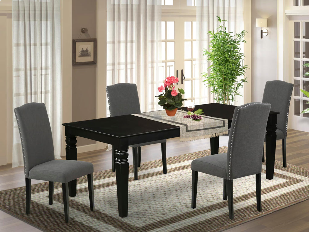 East West Furniture Lgen5-Blk-20 5 Piece Dinette Set Includes A Rectangle Dining Room Table With Butterfly Leaf And 4 Dark Gotham Linen Fabric Upholstered Chairs, 42X84 Inch, Black