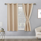 Hiasan Blackout Curtains For Bedroom - Thermal Insulated & Energy Saving Window Curtains For Living Room, 2 Drape Panels Sewn With Tiebacks, Beige, 42 X 54 Inch
