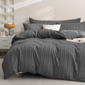 Jellymoni Dark Gray Duvet Cover Full Size - 3Pcs Microfiber Tufted Duvet Cover Set, Boho Striped Tufted Textured Duvet Cover Wit