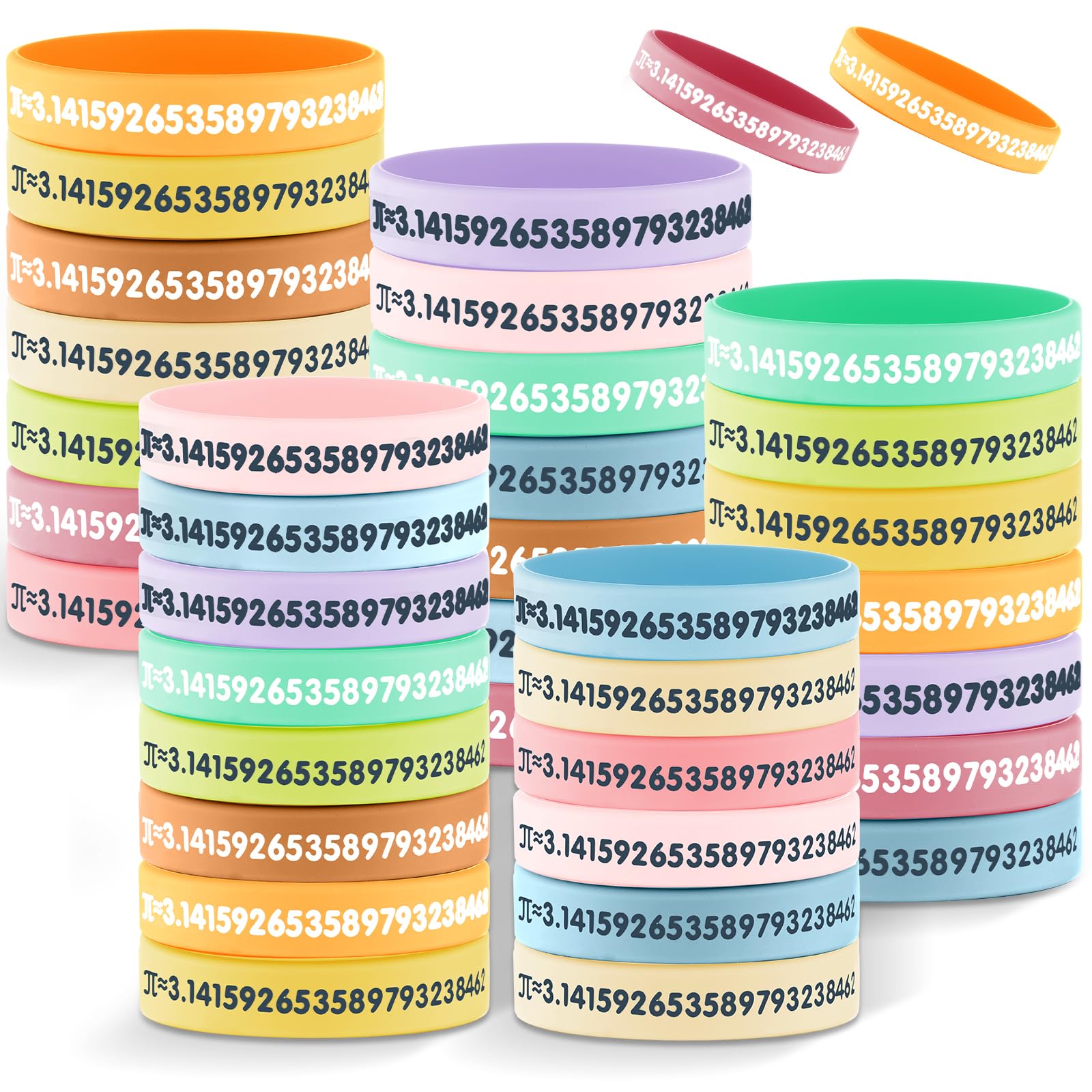 Roowest 36 Pcs Pi Math Wristbands 3.14 Fun Pi Day Decorations Pi Symbol Rubber Bracelet Science Math Teacher Gift Irrational Num