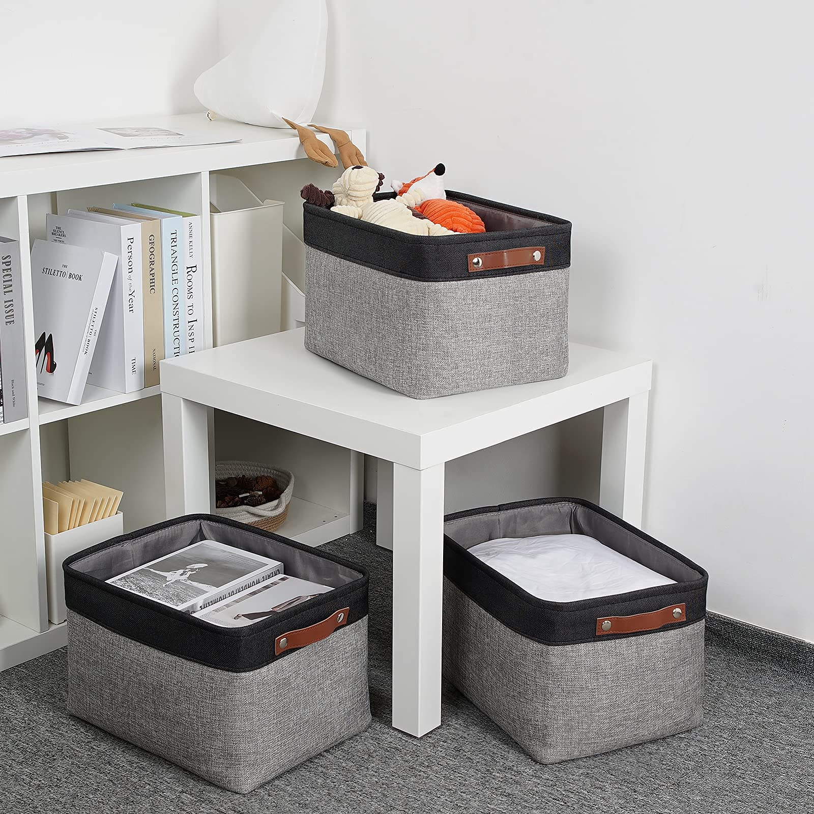 Dullemelo Fabric Baskets For Storage, Rectangular Fabric Storage Bins Collapsible, Perfect For Shelves, Closets, Nursery, Empty