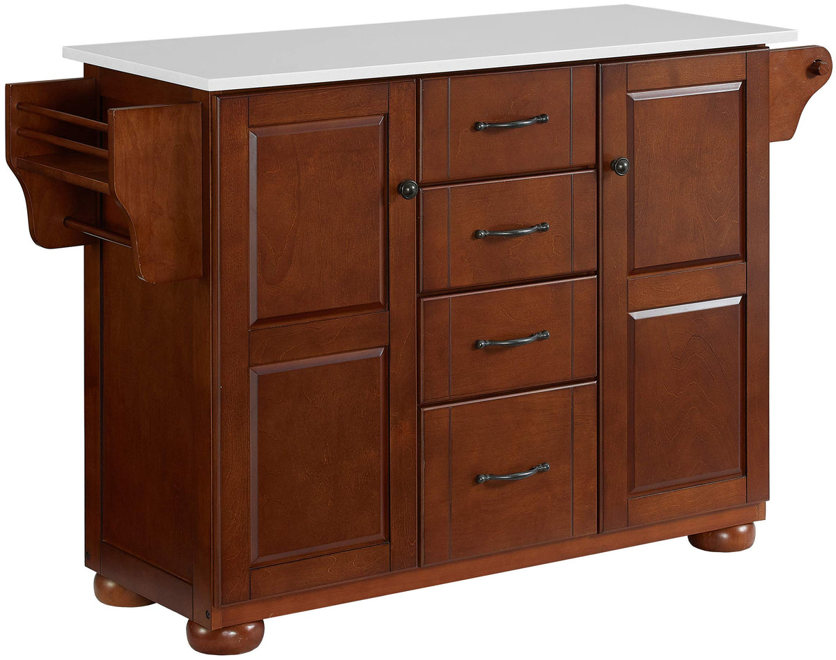 Crosley Furniture Eleanor Stone Top Kitchen Island With Spice Rack, Storage Drawers And Shelves, Mahogany