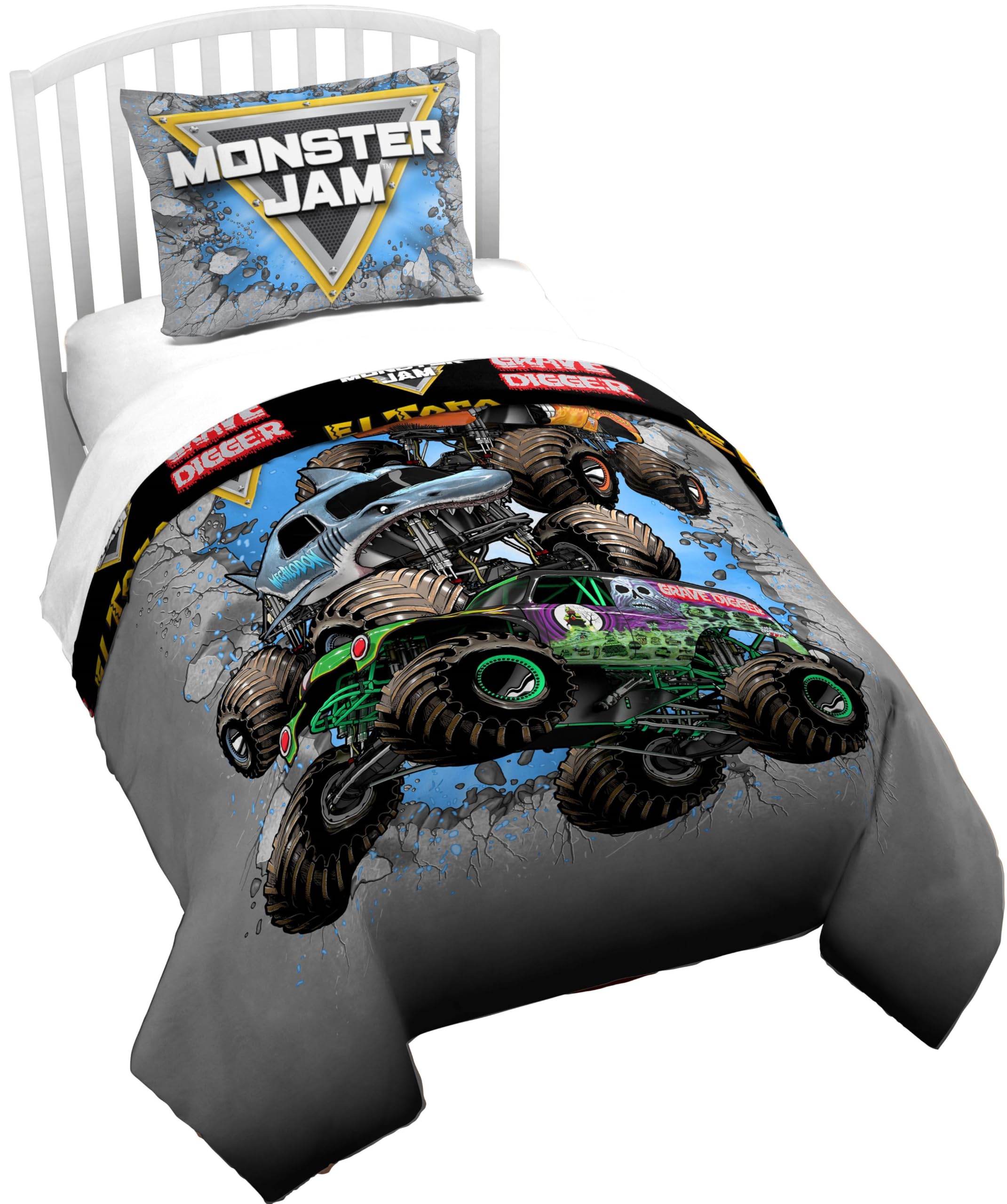 Jay Franco Duvet Cover Set - 2 Piece Comforter Cover And Sham Set, Super Soft Cozy Kids Bedding (Insert Not Included) Grey - Mon