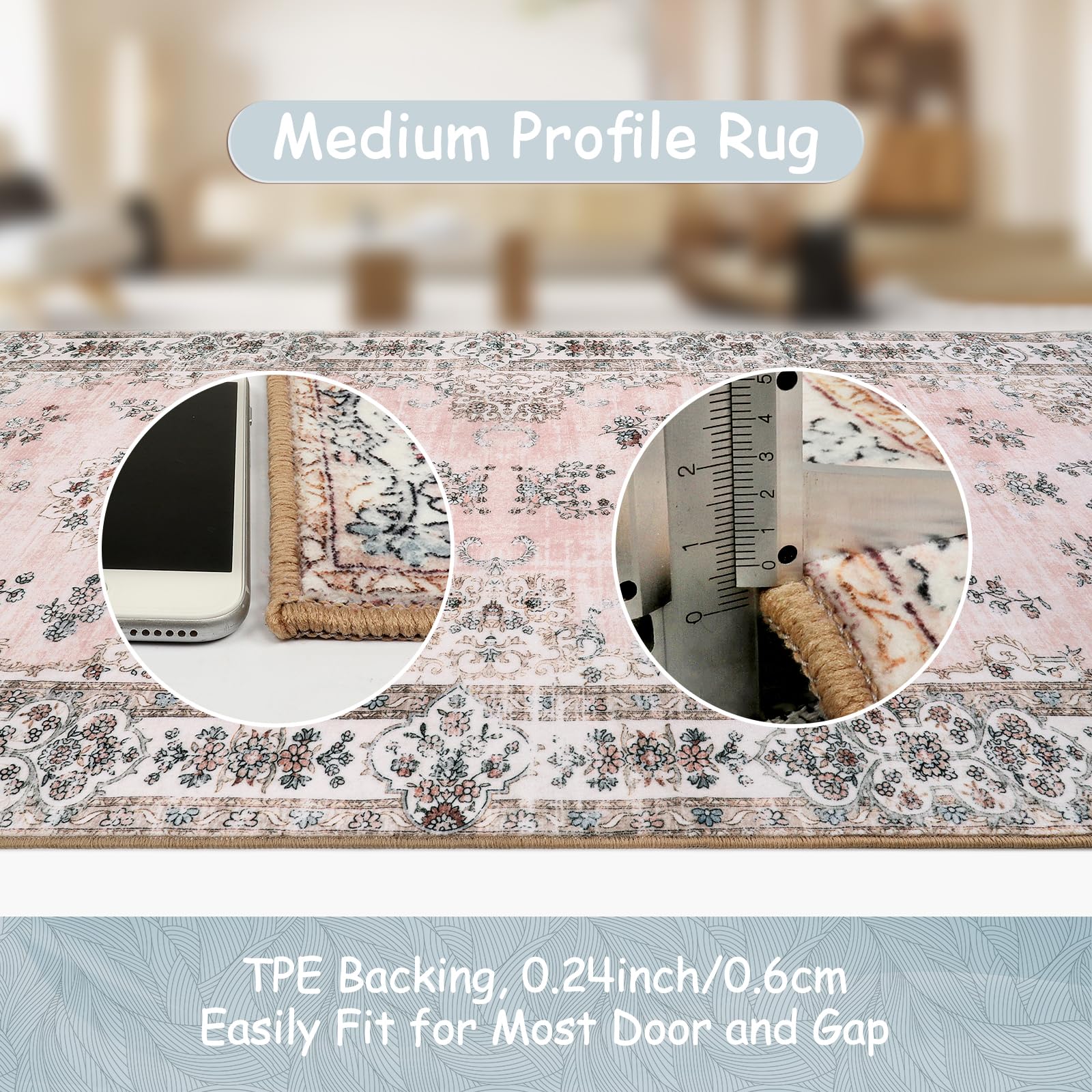 Lahome Washable Pink Round Rug 4Ft, Soft Boho Circle Rug For Nursery And Girls, Small Floral Round Area Rug Non-Slip, Pastel Cir