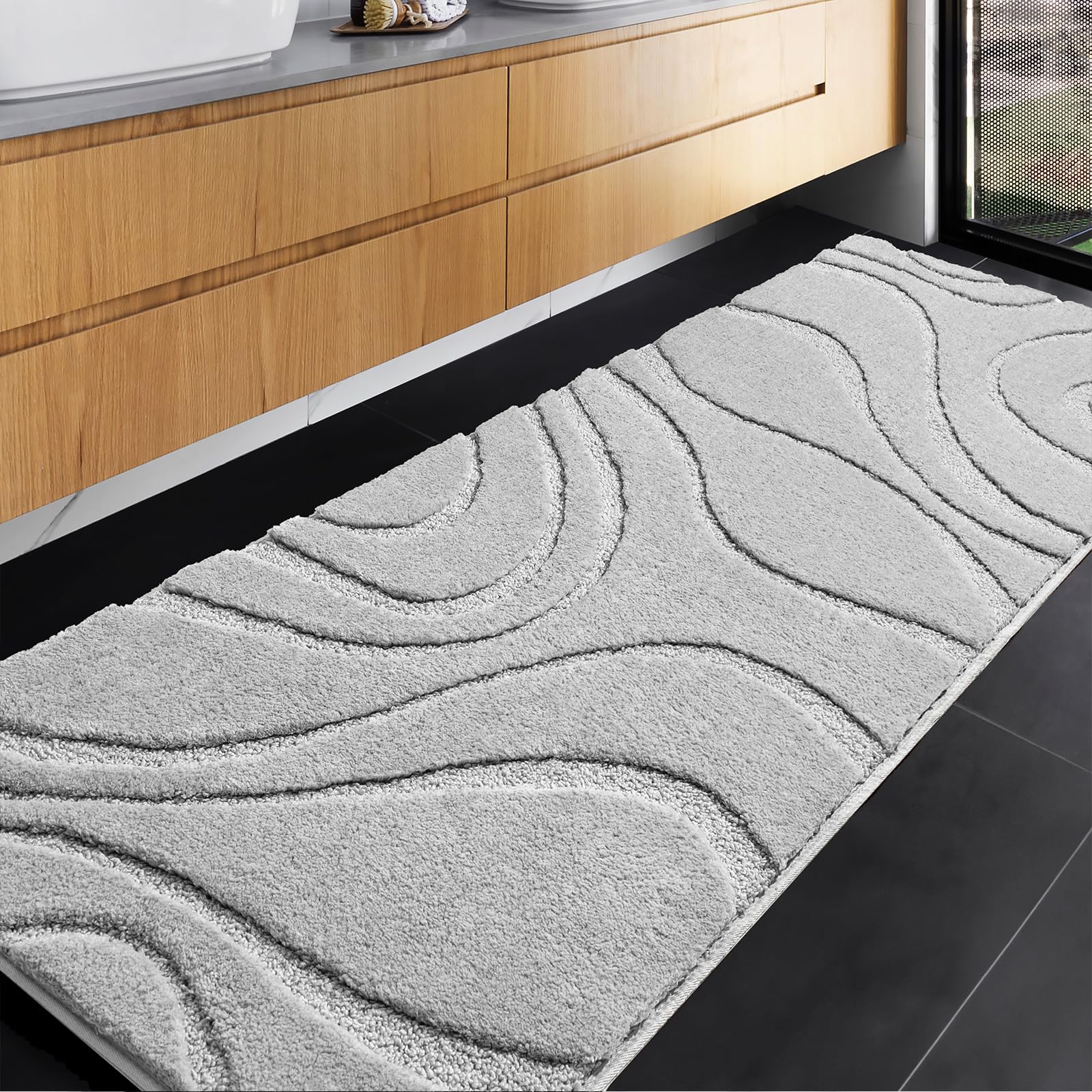 DEXDE Bathroom Rugs Mat Runner 24 x 60 Inch, Light Gray Bath Rugs Extra Long Non-Slip Machine Wash Dry Bath Mats Large Soft and 