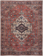 HomeRoots 533322 8 x 10 ft. Blue & Red Oriental Traditional Power Loomed Distressed Washable Non Skid Rectangle Area Rug