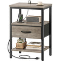 SUPERJARE Nightstand with Charging Station, Bed Side Table with Adjustable Fabric Drawer, Night Stand for Bedroom, 3-Tier Storag