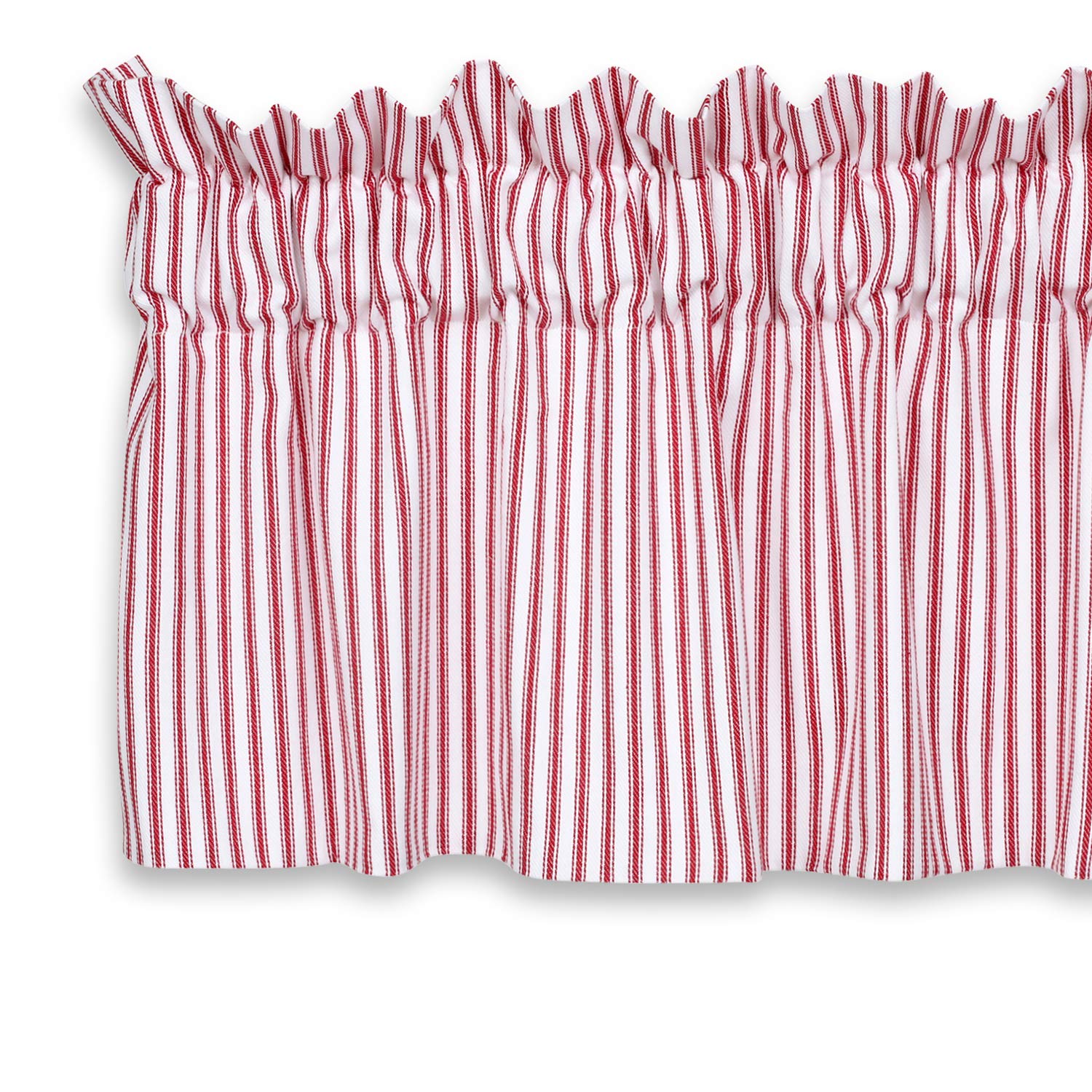 Cackleberry Home Red And White Ticking Stripe Valance Curtain Woven Cotton Lined 72 Inches W X 17 Inches L