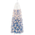 Yaheetech 7.5ft Pre-lit Snow Flocked Pencil Christmas Tree Kingswood Fir Hinged Slim Skinny Corner Xmas Tree with 350 Incandesce