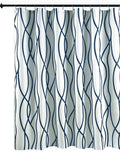 Biscaynebay Extra Long Textured Fabric Shower Curtain 72 W X 84 L, Navy Striped Printed Linen Modern Hotel Luxury Quality Cloth