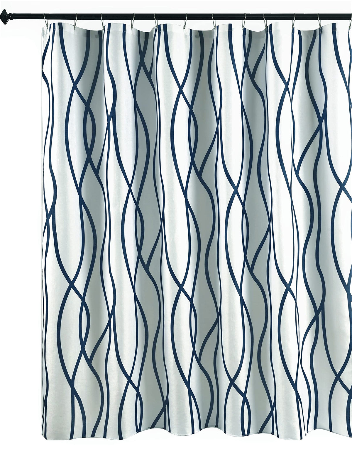 Biscaynebay Extra Long Textured Fabric Shower Curtain 72 W X 84 L, Navy Striped Printed Linen Modern Hotel Luxury Quality Cloth