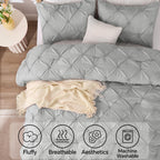 Bedelite Grey Twin Comforter Set For Girls - 2 Peices Boho Pintuck Bedding Comforter Sets, Lightweight Soft & Warm Twin Bedding