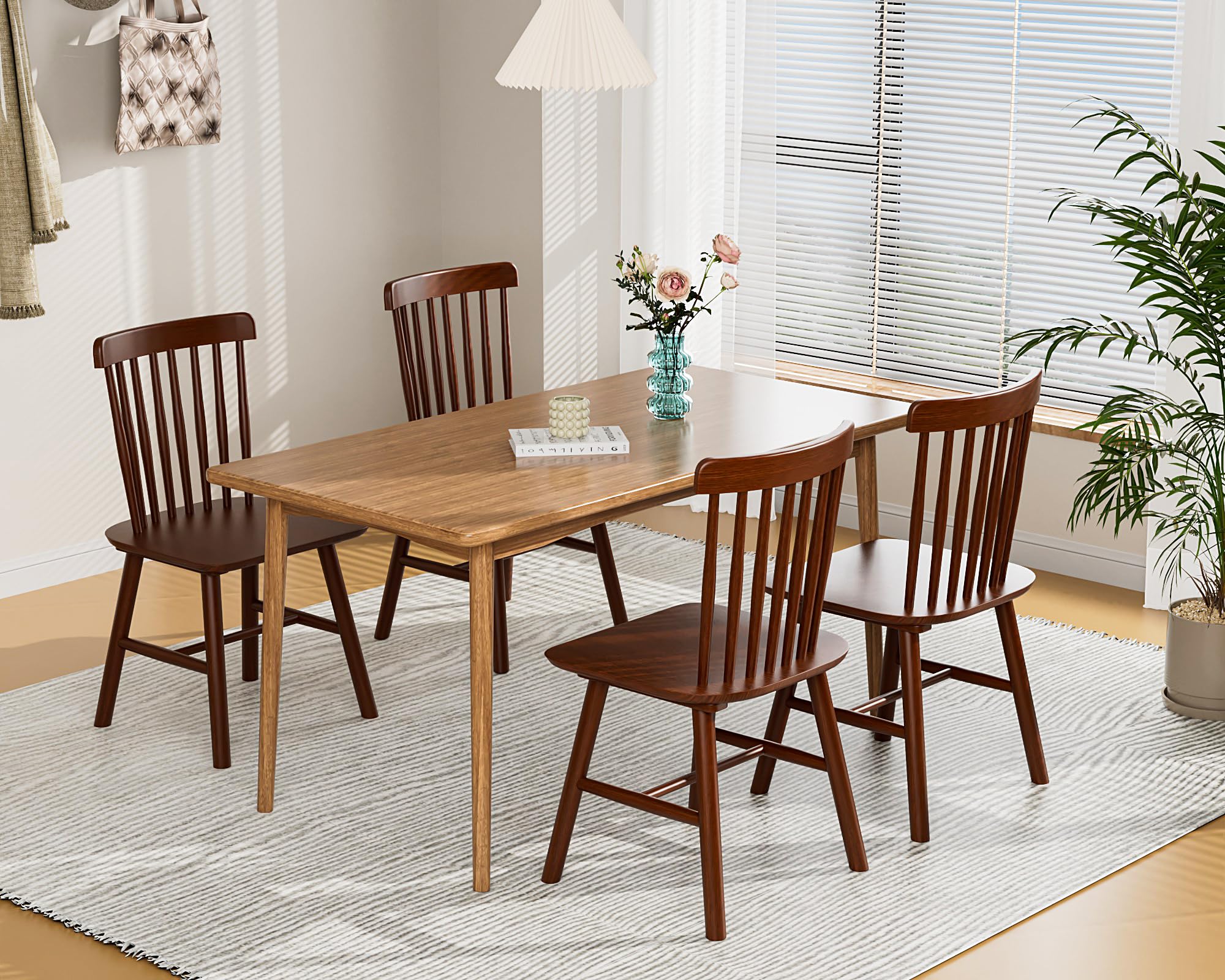 Saylike Dining Chairs Set Of 6, Farmhouse Solid Wood Windsor Kitchen Chairs Set With Spindle Back For Restaurant Dining Room (6,