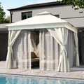 Lausaint Home Outdoor Patio Gazebo 10'X10' With Expansion Bolts, Heavy Duty Gazebos Shelter Party Tent With Double Roofs, Mosquito Nettings And Privacy Screens For Backyard, Garden, Lawn, Cream White