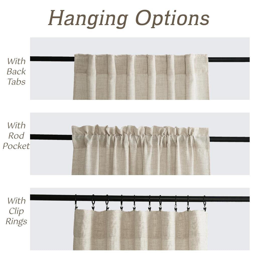 Ryb Home Natural Beige Linen Sheer Curtains 96 Inches Long For Living Room And Dining Room, Back Tab/Rod Pocket, Light Filtering Sheer Curtains And Drapes, W 52 X L 96 Inches, 2 Panels Set