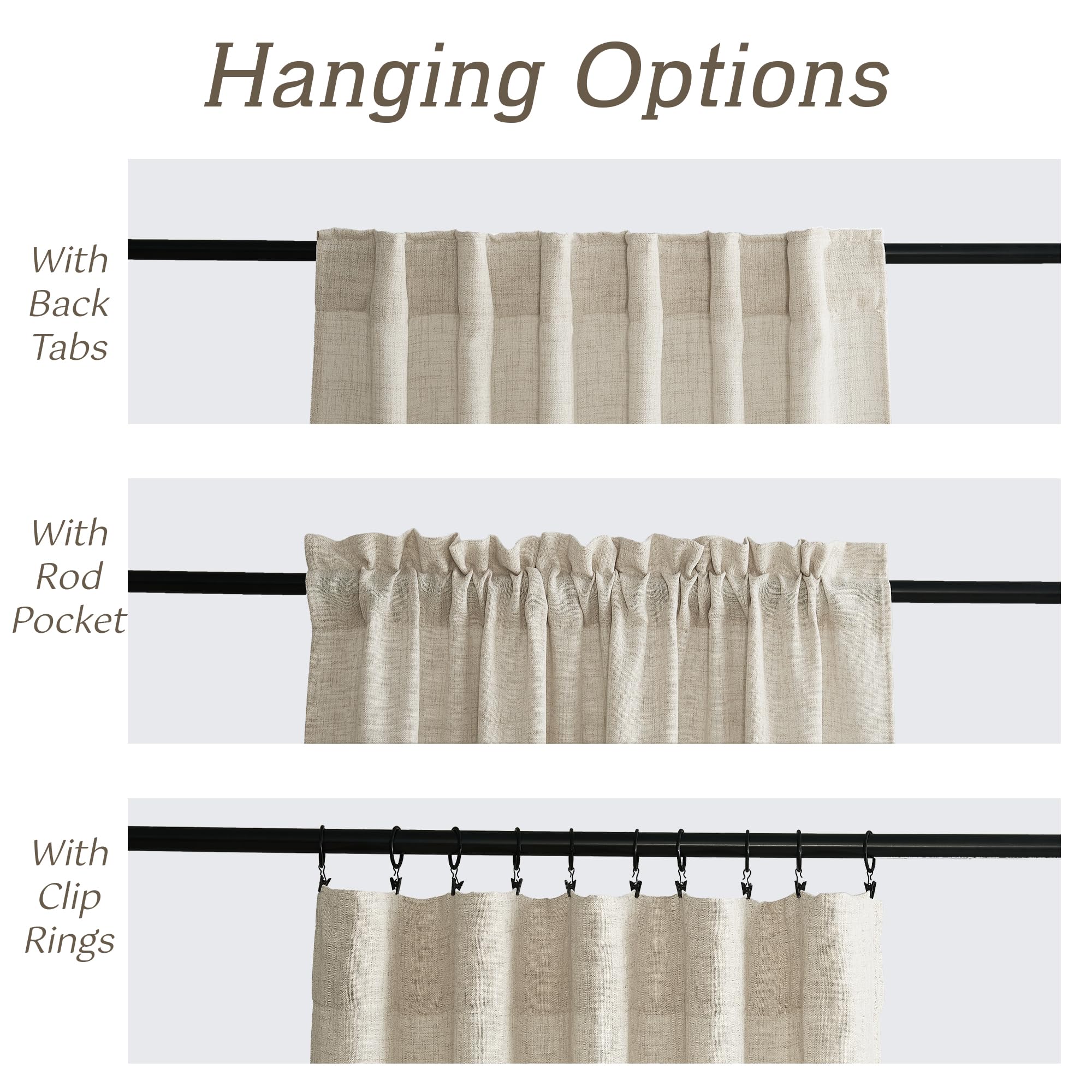 Ryb Home Natural Beige Linen Sheer Curtains 96 Inches Long For Living Room And Dining Room, Back Tab/Rod Pocket, Light Filtering Sheer Curtains And Drapes, W 52 X L 96 Inches, 2 Panels Set