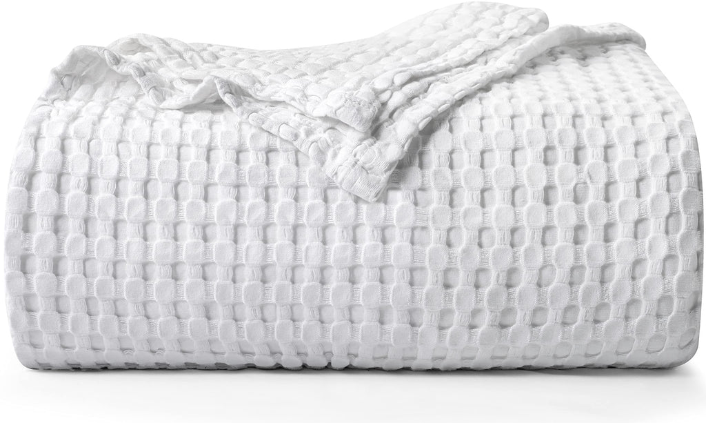 Utopia Bedding Cotton Waffle Blanket 300 Gsm (White - 90X72 Inches) Soft Lightweight Breathable Bed Blanket Twin Size Layering A