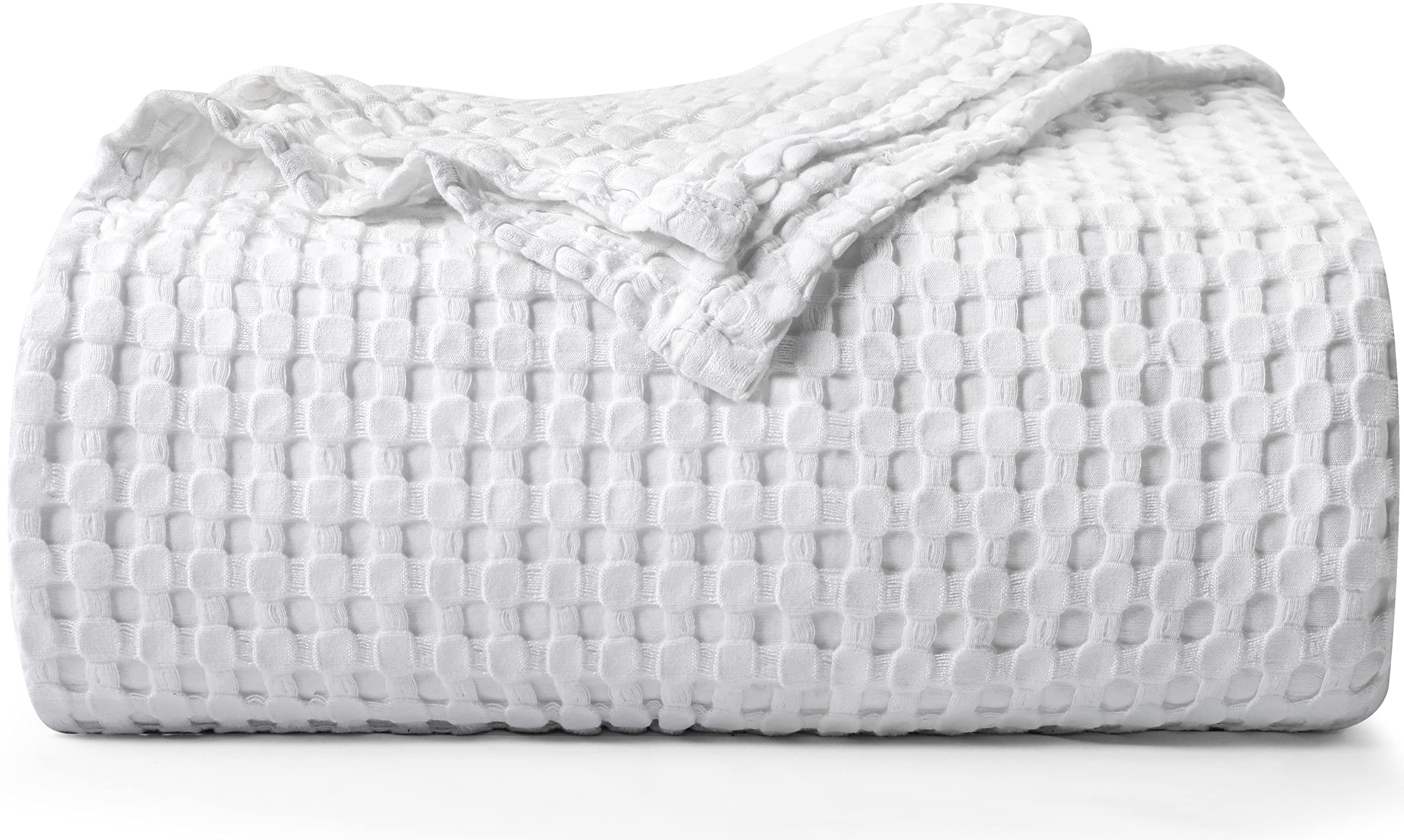 Utopia Bedding Cotton Waffle Blanket 300 Gsm (White - 90X90 Inches) Soft Lightweight Breathable Bed Blanket Queen Size Layering