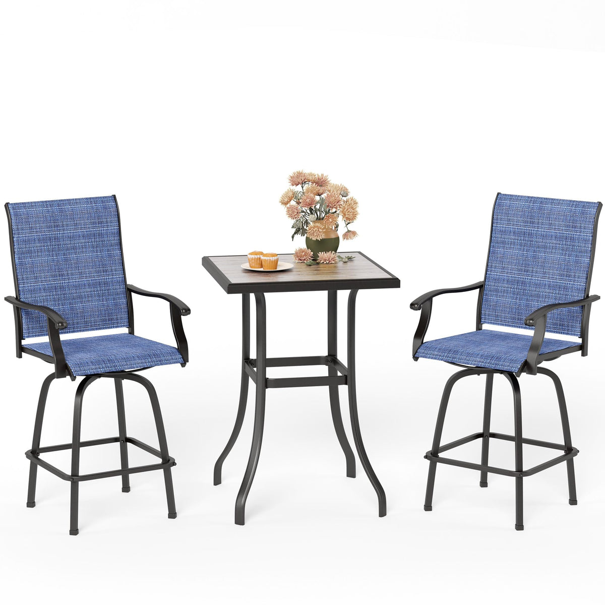 Mfstudio 3 Piece Outdoor High Top Bar Set, Bar Height Table And Chairs For Patio, Waterproof Bar Height Bistro Set For 2,Blue