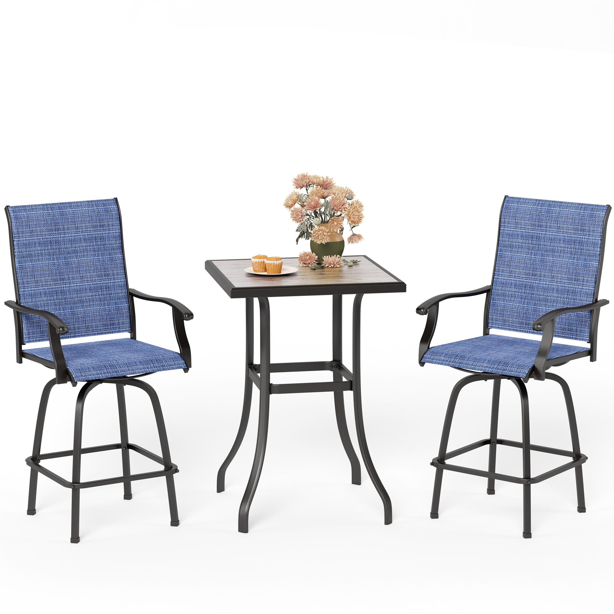 Mfstudio 3 Piece Outdoor High Top Bar Set, Bar Height Table And Chairs For Patio, Waterproof Bar Height Bistro Set For 2,Blue