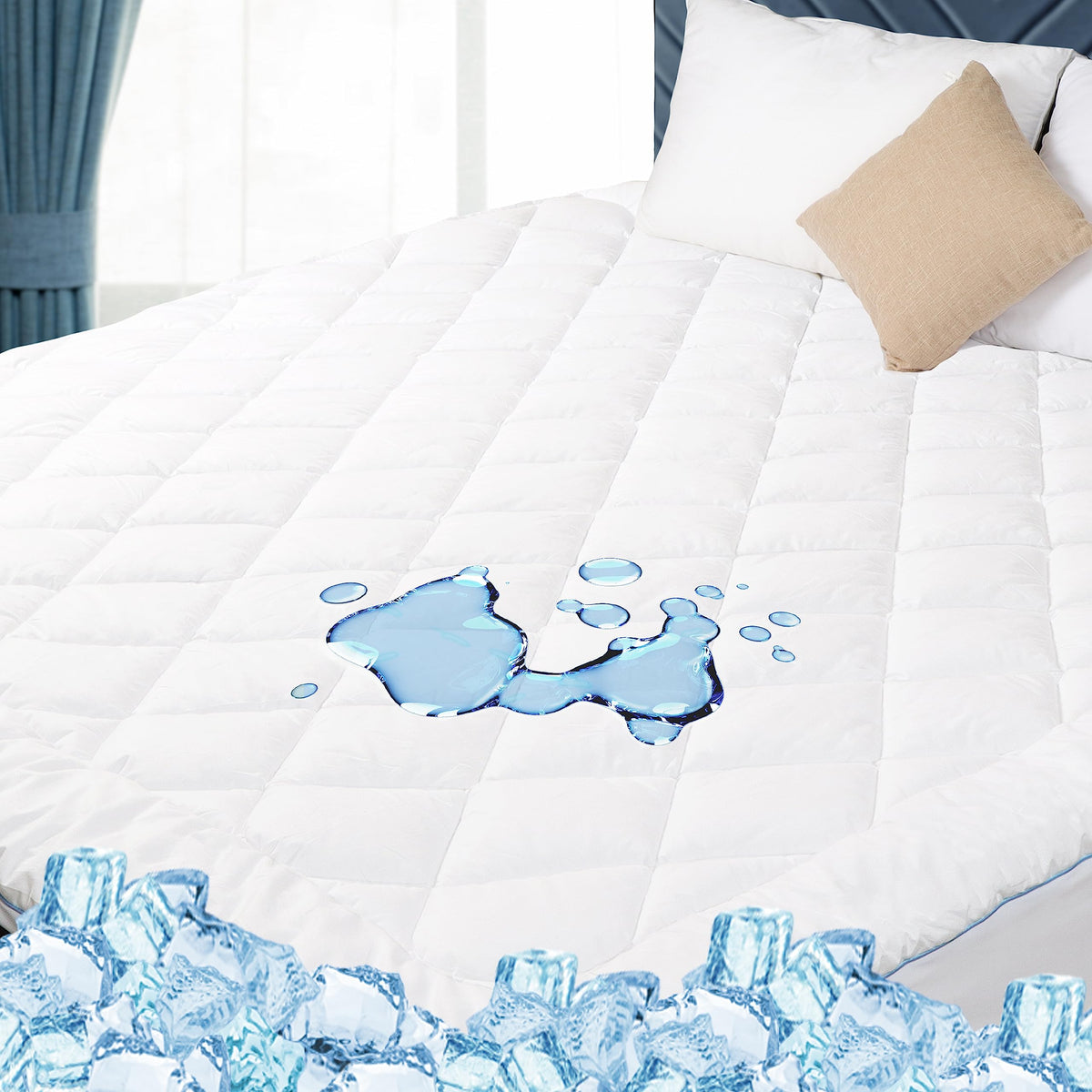 HOMTEC Cooling Mattress Pad California King Size Mattress Cover Waterproof Quilted Mattress Protector Extra Deep Pocket 18-22'' 