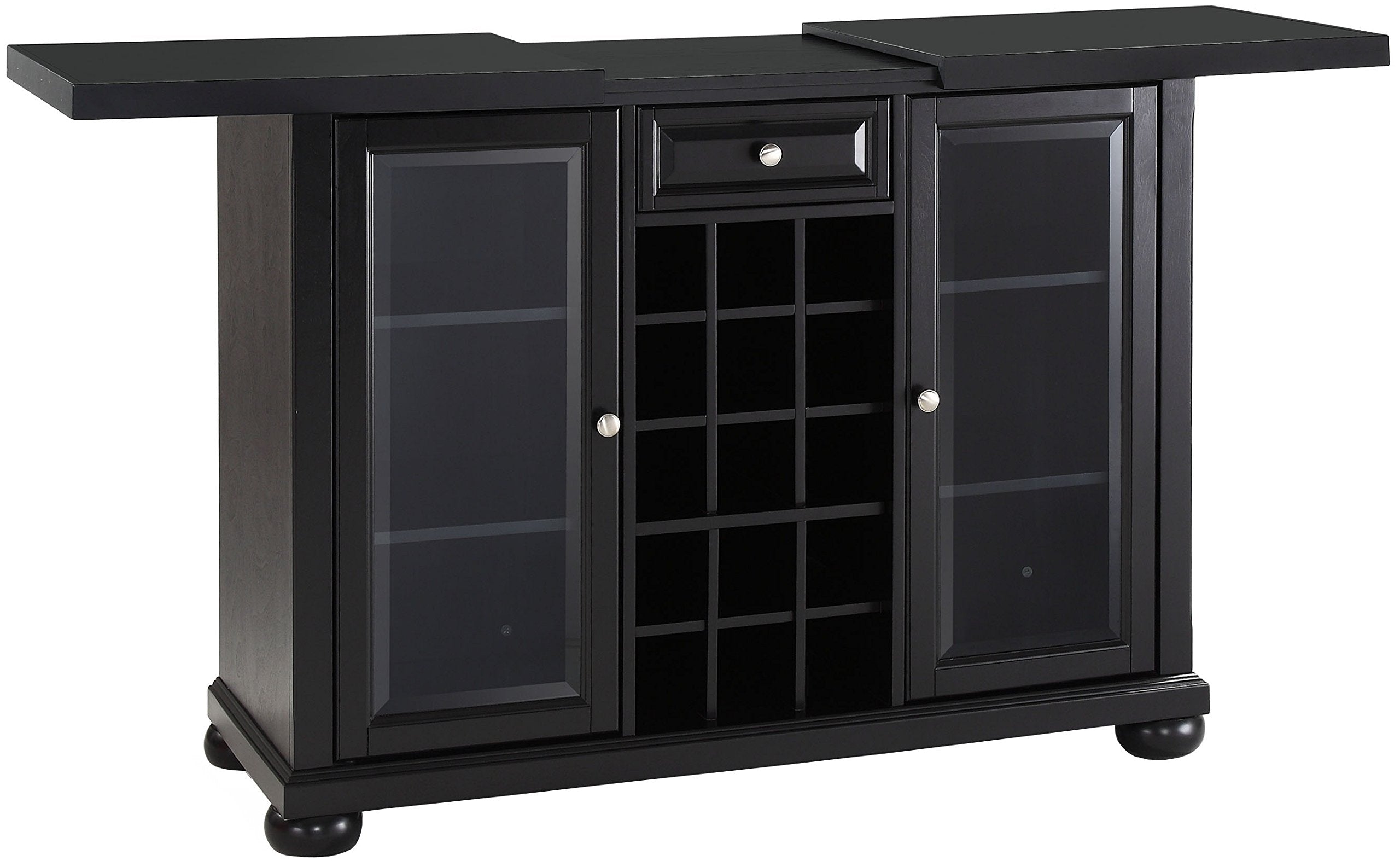 Crosley Furniture Alexandria Sliding Top Bar Cabinet With Storage Shelves, Drawer, And Wine Rack, Black