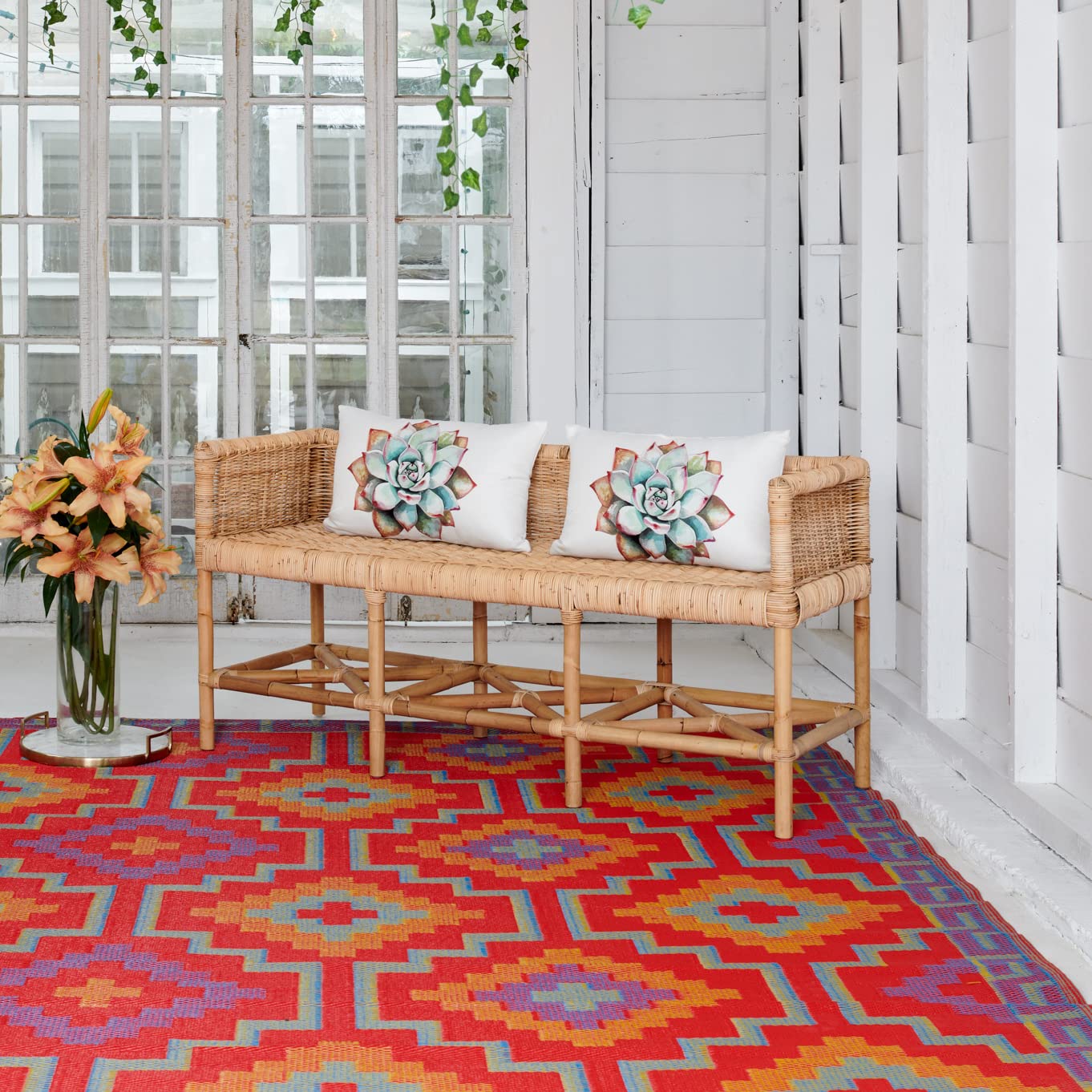 Fab Habitat Outdoor Rug - Waterproof, Fade Resistant, Crease-Free - Premium Recycled Plastic - Vintage Kilim - Porch, Deck, Balc