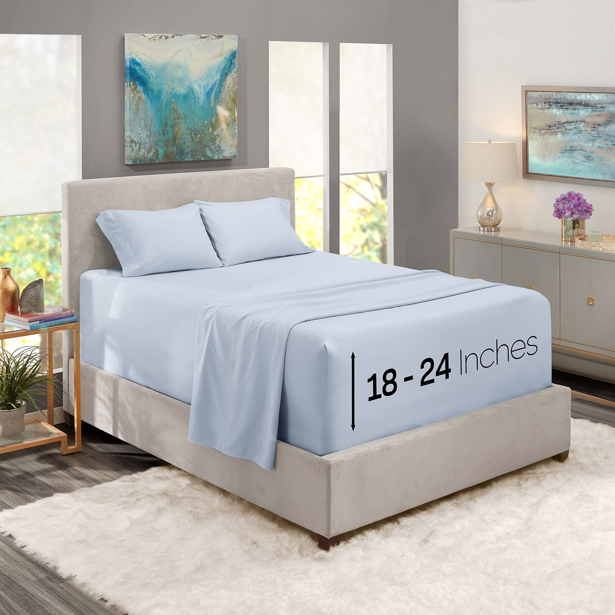 Nestl Bed Linen Set, Ice Blue, 4 Piece King Size Sheets With Extra Deep Pocket, Microfiber