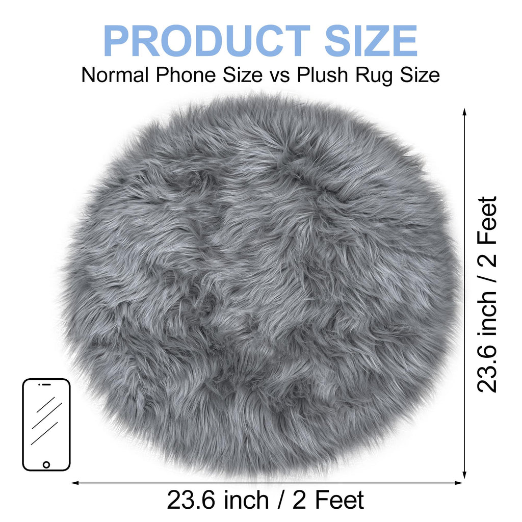 Tennola Grey Round Rugs For Bedroom, Fluffy Circle Rug 2 2 Feet For Kids Room, Furry Carpet For Teen Girls Room, Non-Slip Shaggy