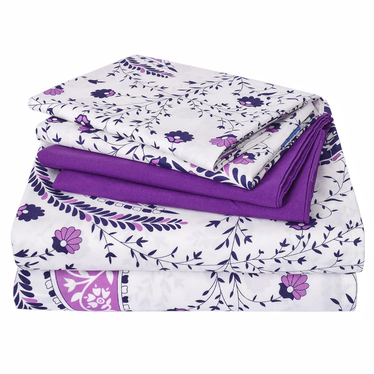 Jsd 6 Piece Purple Paisley Sheet Set King Size, Soft Printed Microfiber Sheets With 4 Pillowcases Deep Pocket