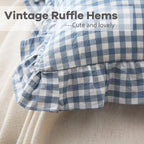 K Masaniji 2 Pack Dust Blue White Plaid Ruffle Throw Pillow Covers 18X18 Inches, 100% Washed Cotton Gingham Buffalo Checkered Fa