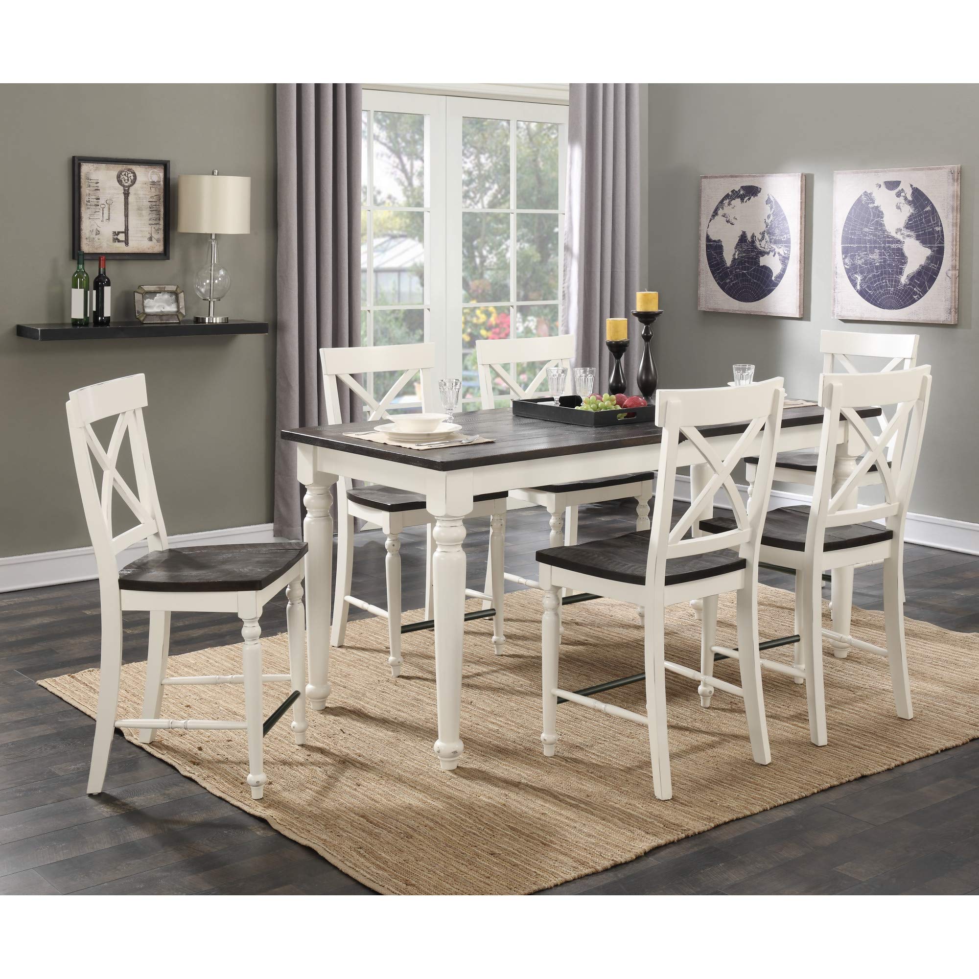 Wallace & Bay Maddox Dining Table, 78 inch, Brown & Distressed White