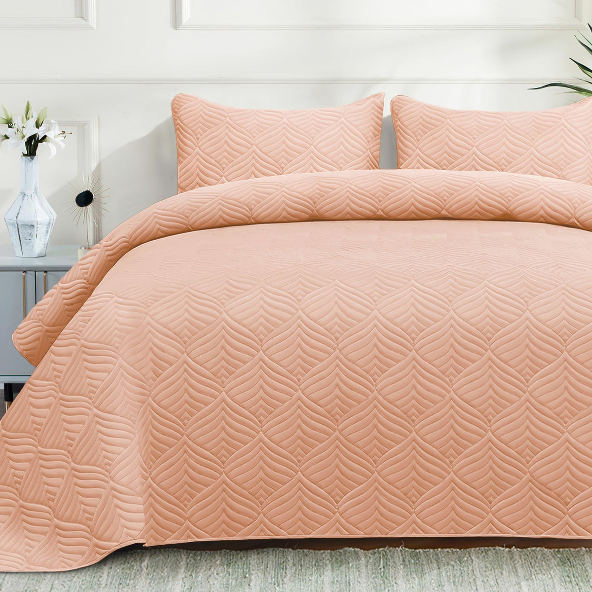 Whale Flotilla Quilts Queen Size, 3-Piece Soft Lightweight Modern Geometric Full Queen Quilt Bedding Set Bedspread Coverlet for 
