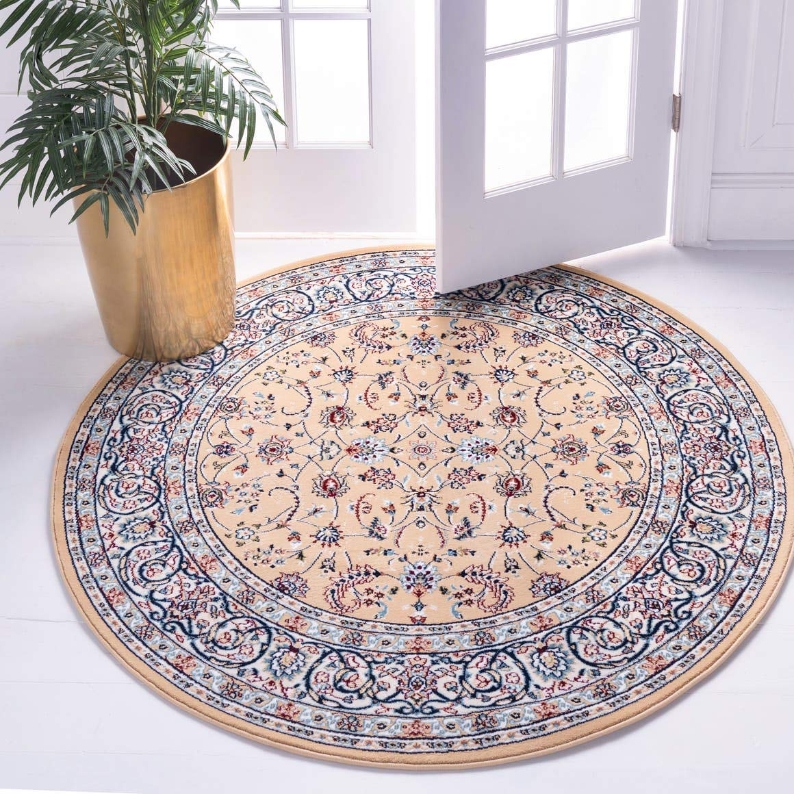 Unique Loom Narenj Collection Area Rug - Leeds (5 1 Round, Beige/ Blue)