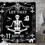 Laifzere Funny Black Skull Goth Shower Curtain Let That Shit Go Shower Curtain for Bathroom Set Skeleton Halloween Gothic Fun Fa
