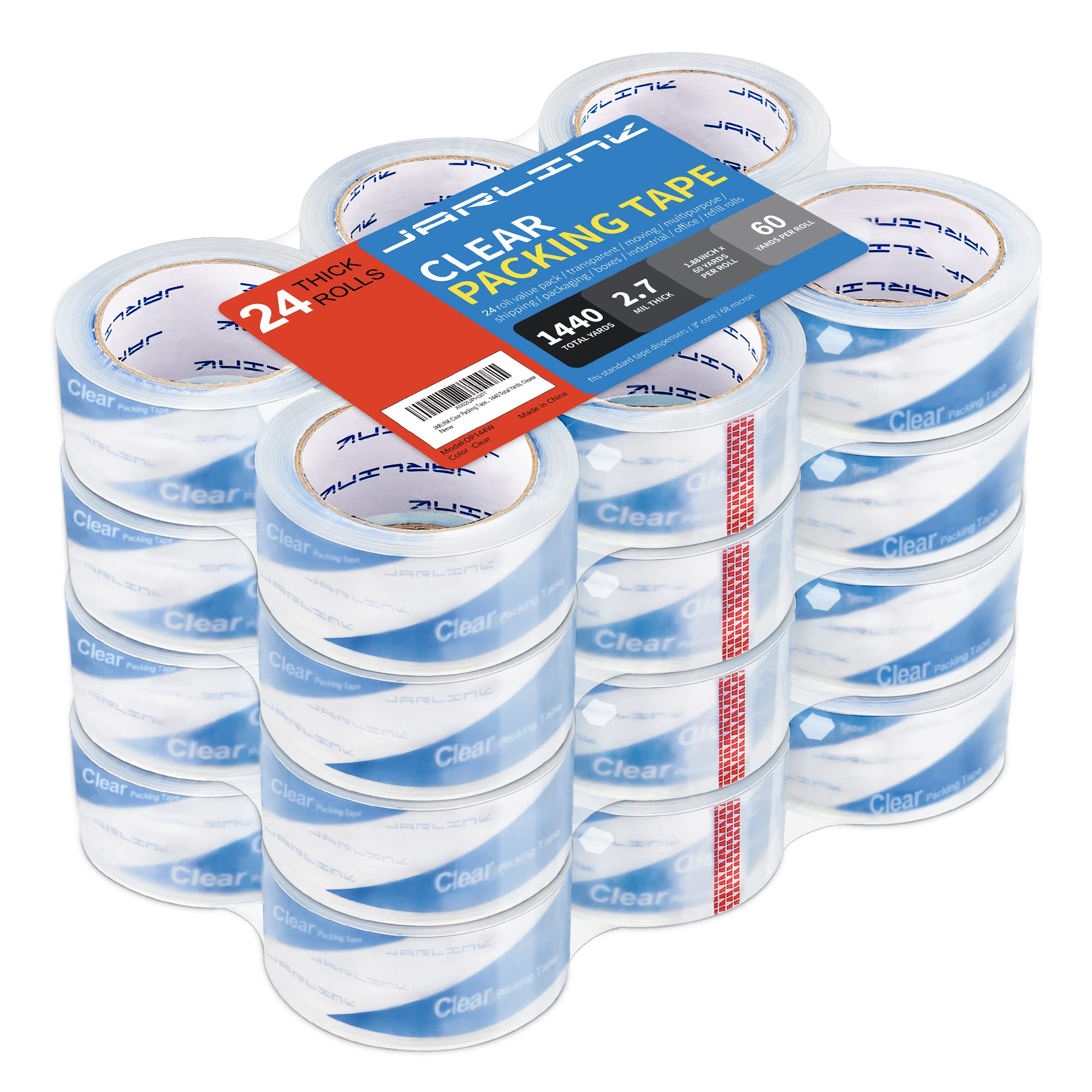 Jarlink Clearer Packing Tape 24 Rolls, Heavy Duty Packaging Tape For Shipping Packaging Moving Sealing, 2.7Mil Thick, 1.88 Inche