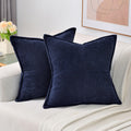 Haussy Navy Blue Throw Pillow Covers 18X18 Inch Set Of 2,Soft Solid Corduroy Striped/Wide Bordered,Square Decorative Cushion Cas