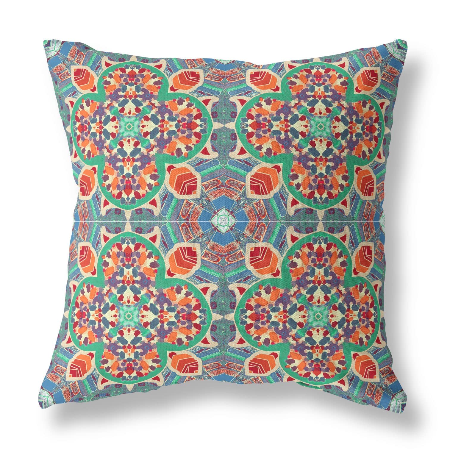 HomeRoots 18â€ Orange Green Cloverleaf Boho Zippered Suede Throw Pillow