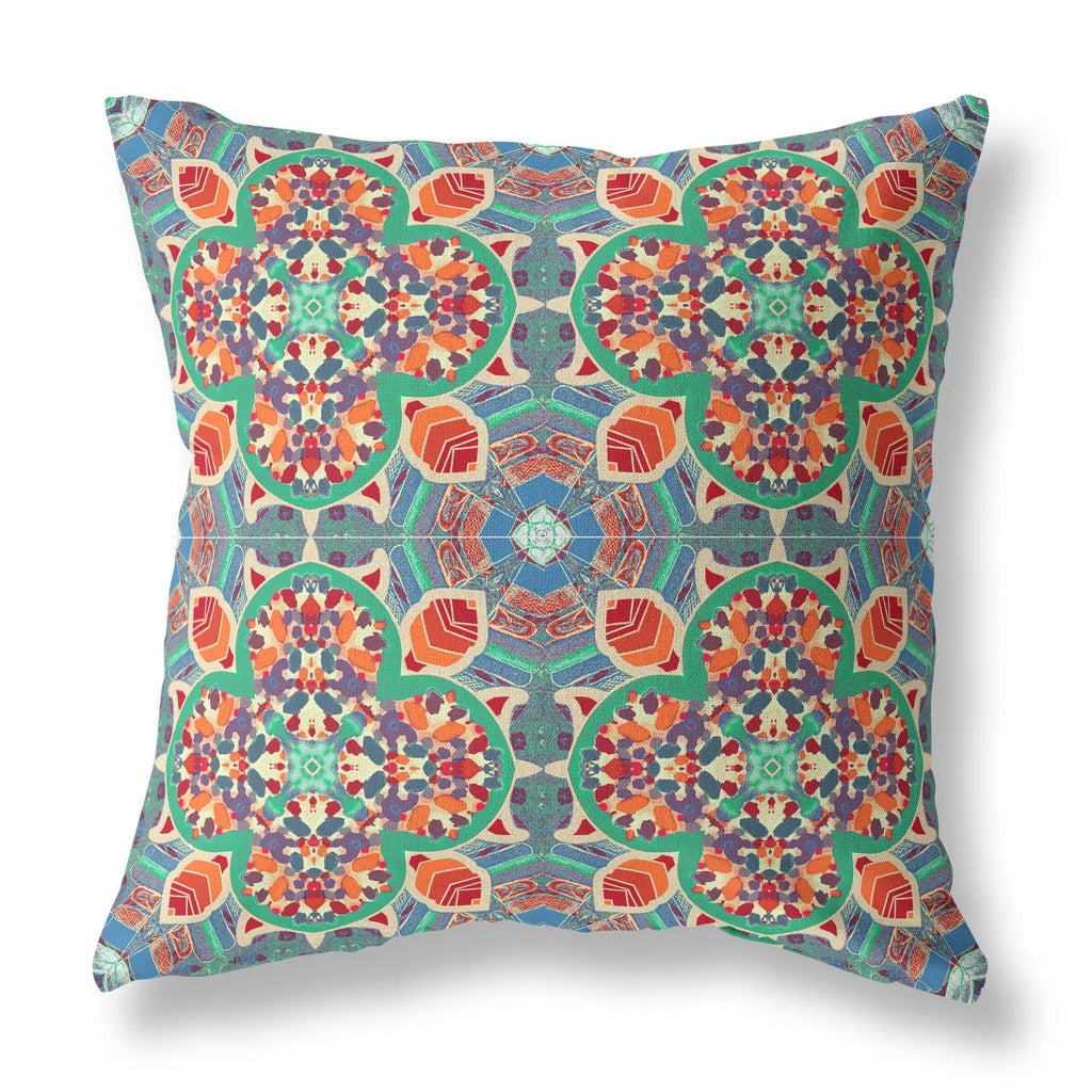 HomeRoots 16â€ Orange Green Cloverleaf Boho Zippered Suede Throw Pillow