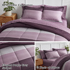 Flysheep Ombre Striped Bed In A Bag 7 Pieces Queen Size, Purple And Grey Stripes Comforter Sheet Set (1 Comforter, 1 Flat Sheet,
