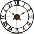 Bernhard Products Extra Large Wall Clock 20 Inch Wrought Iron Black Metal, Quartz Battery Operated Rustic Design Roman Numeral E