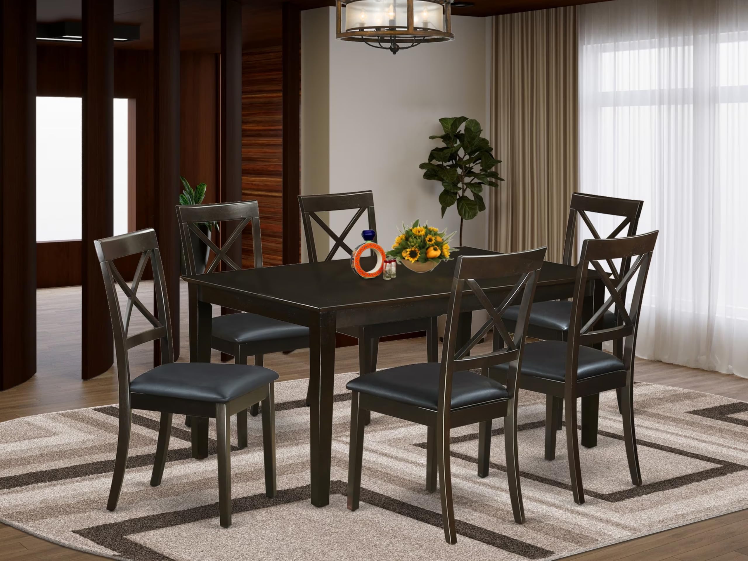 East West Furniture CABO7S-CAP-LC 7 Piece Modern Dining Table Set Consist of a Rectangle Wooden Table and 6 Faux Leather Upholstered Chairs, 36x60 Inch, Cappuccino