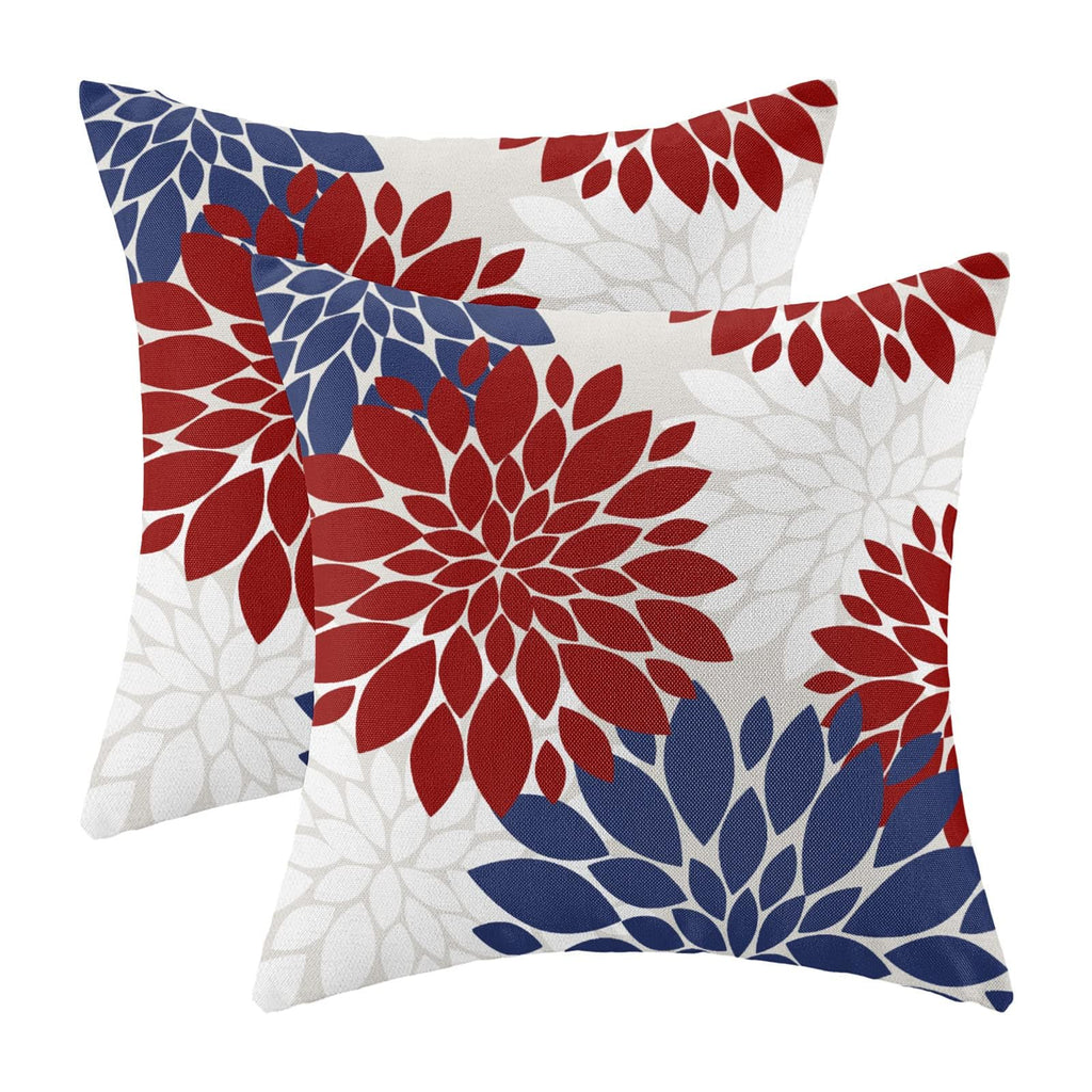 4th of July Pillow Covers 24x24 Inch Set of 2 Patriotic Themed Navy Blue Red White Dahlia Floral Decor Throw Pillows Modern Geom
