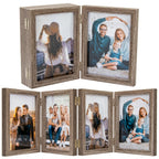 5X7 Four Picture Frame 4 Hinged Photo Frame With 4 Openings, Natural Wood Foldable Photo Frame With High Definition Acrylic For