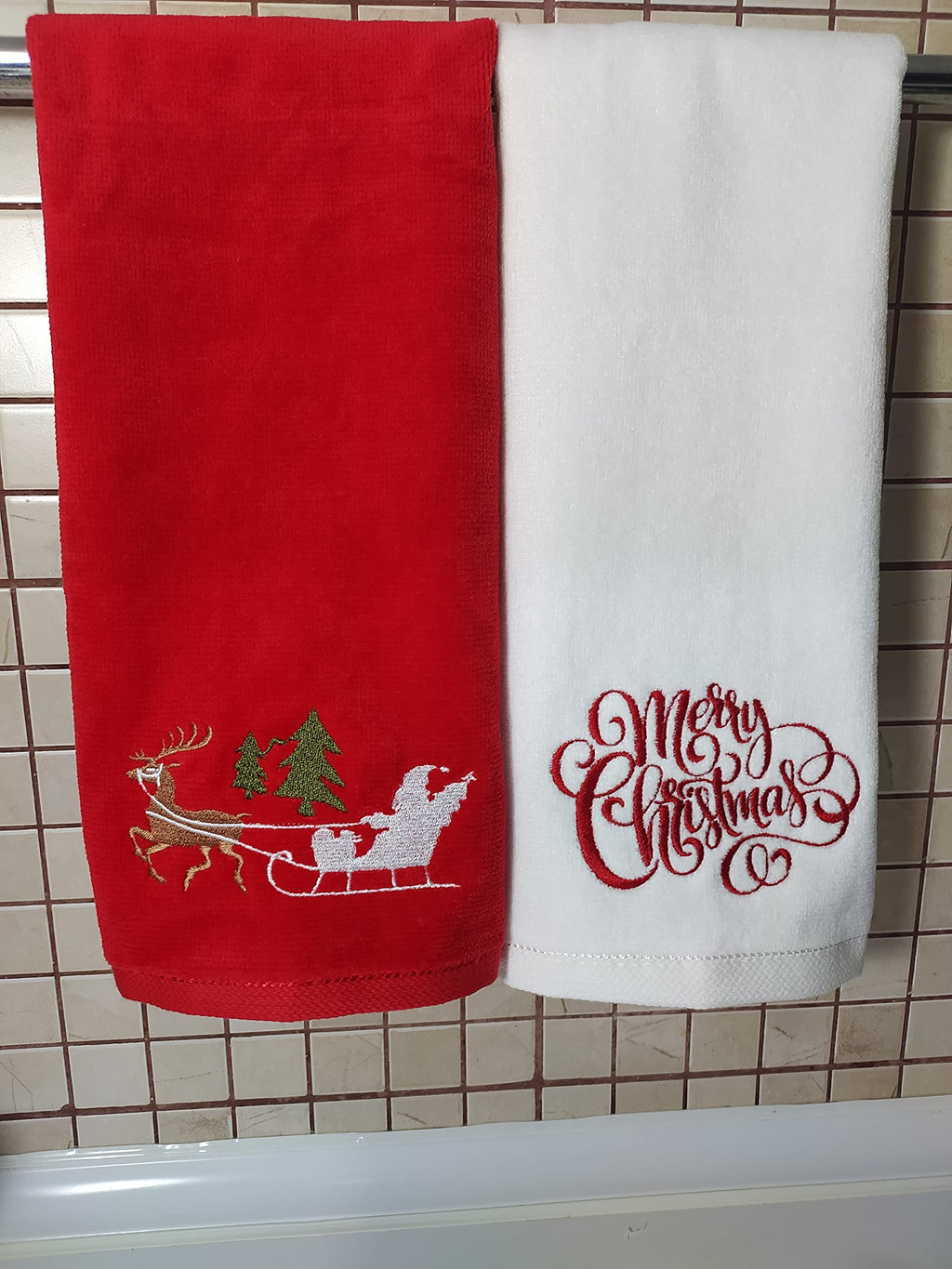Merry Christmas Hand Towels Set, 100% Soft Cotton, Basket Stuffers, (12X20 Inches) Decor Hand Towels Gift Packed, Decorative Han