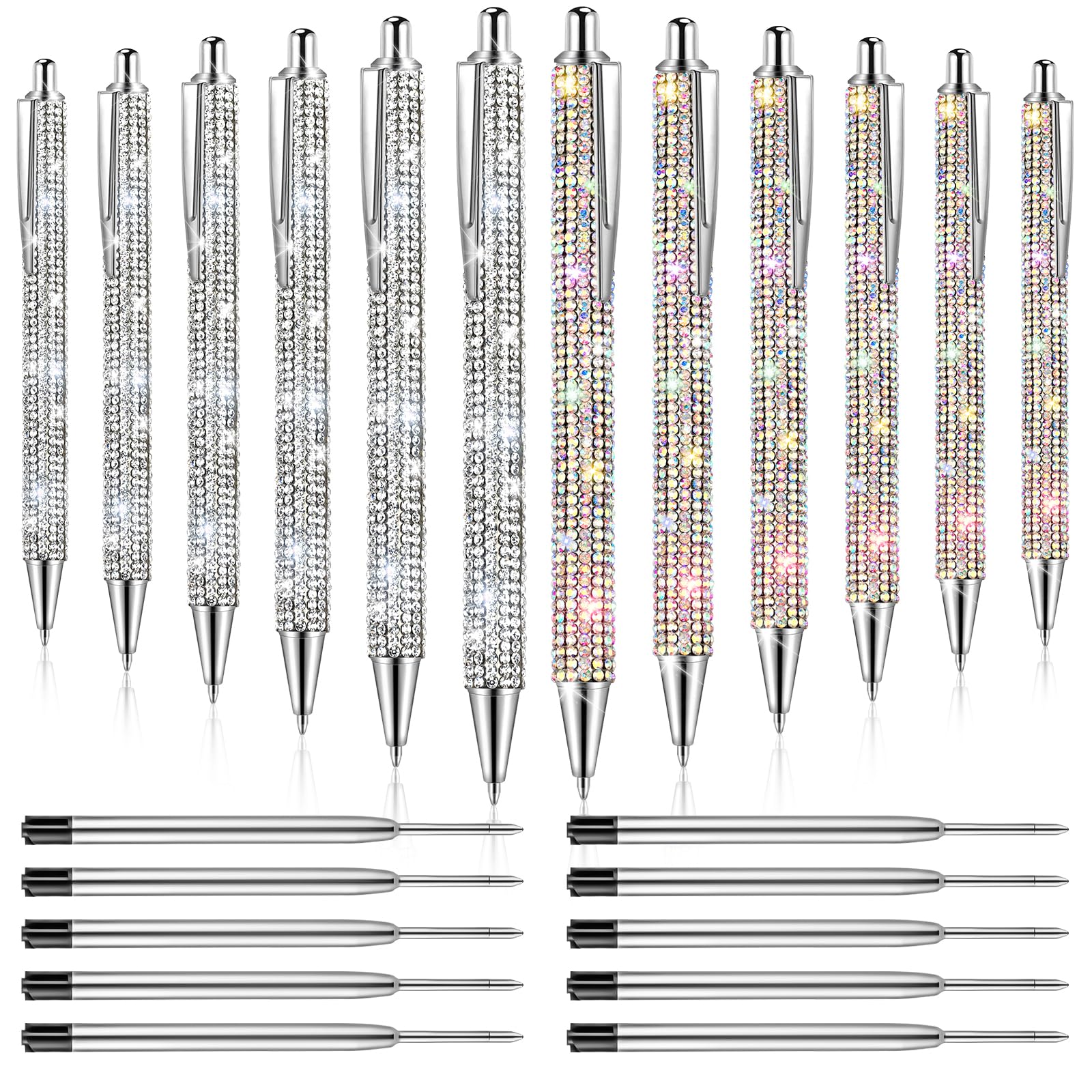 Zsmkjiaye 12Pcs Rhinestone Metal Ballpoint Pens Bling Pens Bulk Fancy Sparkly Crystal Diamond Pens Press Retractable Black Ink 0