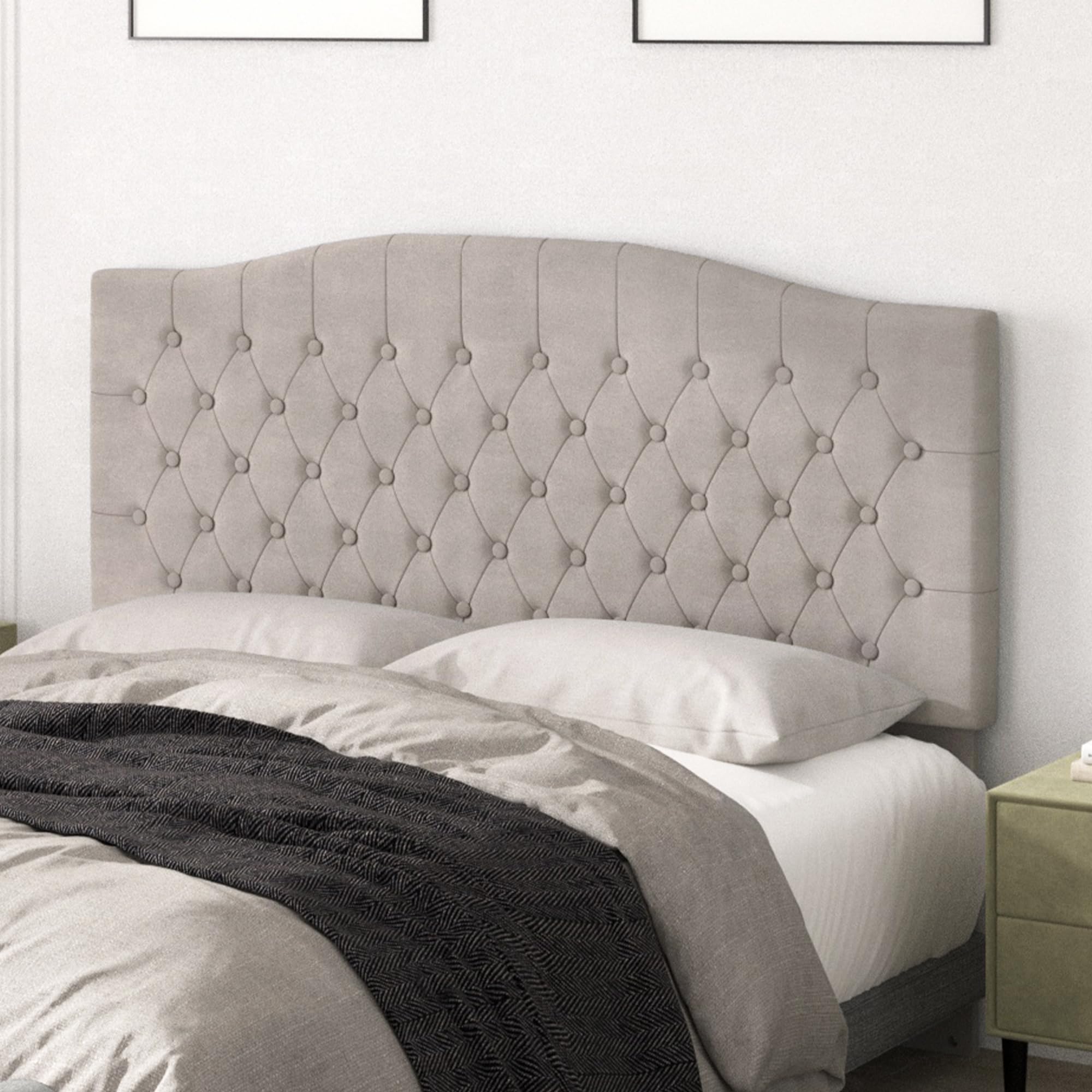 Befurtori Frosted Velvet Upholstered Headboard Queen Size, Tufted Queen Headboard For Queen/Full Adjustable Bed, Curved Integrated Design With Tufted Solid Wood Head Board And Luxury Soft Padded,Taupe
